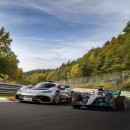 Mercedes-AMG ONE and Mercedes-AMG W13 race car rendered together