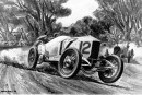 Ralph de Palma at the wheel of his Mercedes racing car.