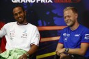 Lewis Hamilton and Kevin Magnusen at the Belgian GP Driver Conference