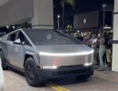 Students arrive in Tesla Cybertruck with mockup police escor