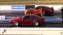 Nissan GT-R vs Audi RS3 and Fox Body Turbo Ford Mustang on DRACS
