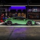 Minty Green widebody Lamborghini Huracan Performante in Forged Carbon rendering by dm_jon on Instagram
