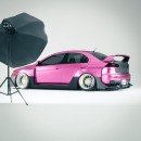 Pink Mitsubishi Lancer Evolution X widebody carbon fiber kit rendering by demetr0s_designs