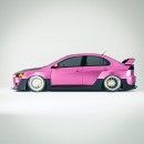 Pink Mitsubishi Lancer Evolution X widebody carbon fiber kit rendering by demetr0s_designs