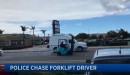 Five police cruisers give chase to a forklift in new viral video shot in San Diego