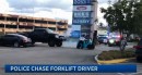Five police cruisers give chase to a forklift in new viral video shot in San Diego