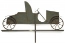 An Early 20th Century "Kerns Motor Co." factory weather vane, finely constructed of sheet metal with a reinforced riveted edge, applied three-dimensional fenders, wheels and steering wheel. Brass identification plaque affixed to bottom cross bar