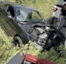 Ford Mustang crashes into tree and into Ford F-150