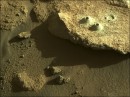 This image shows the drill holes left in the rock nicknamed Issole by the science team