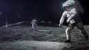 Artemis III astronauts on the moon (rendering)