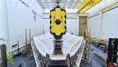 The James Webb Space Telescope together with the fully deployed sunshield at the testing facility