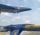 U.S Navy Blue Angels close up view of aerial stunt