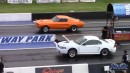 New Edge Ford Mustang drags Chevy SS, Mustang, Trackhawk on DRACS
