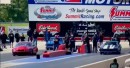 New Edge Ford Mustang drag races on the wheelie bars on Door Slammers Drag Racing