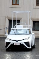 The just-delivered Popemobile Toyota Mirai, the greenest on the fleet yet