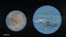 Illustration of a super-Earth, left, and a mini-Neptune