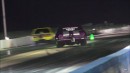 Nitrous Fox Body Ford Mustang, Chevrolet Camaro and S10 drag racing with near misses