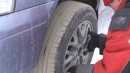 Sand glued to summer tires = ice tires
