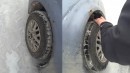 Sand glued to summer tires = ice tires