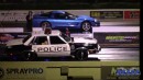 Classic Police Car drag races Mustang, Camaro, Corvette, tesla on DRACS