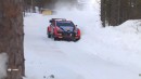 Oliver Solberg and his co-driver, Elliott Edmondson in the Hyundai i20 Rally1 car racing in Rally Sweden