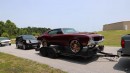 Snow White 1971 Oldsmobile Cutlass on 26s and Burgundy Cutlass on Rose Gold 24s at WhipAddict