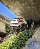 Maserati Levante crashes into the underside of an overpass