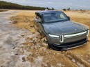 Owner abandons Rivian R1S on the lake shore after getting stuck in the frozen mud