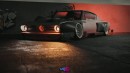 Part-Carbon Plymouth Cuda pink slammed restomod rendering by altered_intent