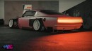 Part-Carbon Plymouth Cuda pink slammed restomod rendering by altered_intent
