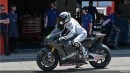Randy de Puniet testing the Suzuki MotoGP prototype at Motegi in Japan.
