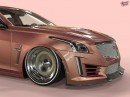 Slammed Cadillac CTS-V goes for white wall tires and Persian Sand color in rendering by abimelecdesign on Instagram