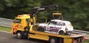 Porsche 911 Nurburgring Oil Spill Sends Mini into Guardrail