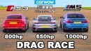 Porsche 911 Turbo S Drag Races 800 HP Audi RS3 and 1000 HP BMW M5