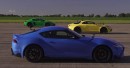 Porsche Cayman GTS, Gr Toyota Supra and Alpine A110 S Drag Race