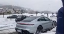 Porsche Taycan vs Fiat Panda 4x4 drag race in the snow (slush)