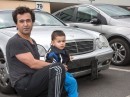Mirancan and his father in front of the stolen Mercedes-Benz