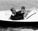 Prince Philip and Prince Charles in the 1956 Albastross MkIII