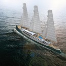 Project Glory is a sail-assisted superyacht explorer with tilting masts and solid sails