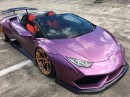 Purple Liberty Walk Huracan Spider Joined by Gold Widebody MINI Convertible
