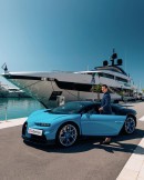 A Bugatti Chiron "flies" onboard the Seven Sins superyacht in Monaco