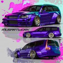 R34 Nissan GT-R Stagea station wagon bagged widebody mashup rendering by musartwork