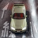 R34 Nissan Skyline GT-R Z-Tune Millennium Jade rendering by dm_jon
