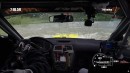 Subaru Impreza rally car as it enters a lake