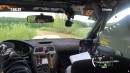 Subaru Impreza rally car as it enters a lake