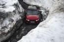 A Range Rover Sport tackling the famous Inferno Mürren route in the Swiss Alps.