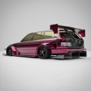 RB25DET-swapped BMW E34 5 Series Wagon Time Attack rendering by jdmcarrenders