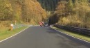 MINI hatchback driven on two wheels on the Nürburgring
