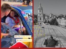 Red Bull cars drift without authorization in Sofiyskaya Square in Kiev, Ukraine, a UNESCO heritage site