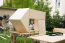 The One SQM House, a mobile unit that can be anything from an office, to a booth, lounge or prayer box